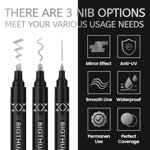 BIGTHUMB 3Pcs Liquid Chrome Paint Markers, Gloss Mirror Marker, Oil-based Permanent Chrome Maker, Reflective Metallic Pen Markers for Repairing, Model Painting DIY Art Projects, Silver - style: 3PCS Silver
