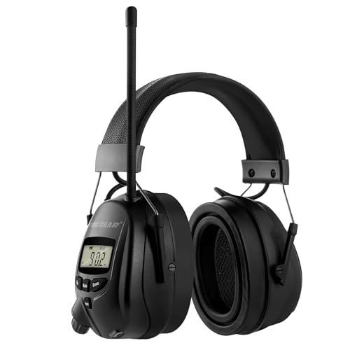 Bluetooth 6.0 AM FM Radio Headphone,Earmuff for Mowing,Construction - color: Black