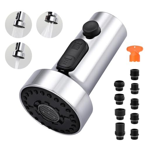 ARCORA Pull Down Kitchen Faucet Head Replacement with 13 Adapters, 3 Modes - color: Chrome