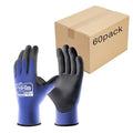 COOLJOB 60 Pairs Safety Work Gloves Pack Bulk with Grip PU Coating - color: Blue, size: Medium (Pack of 60)