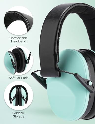 Kids Noise Canceling Earmuffs, 25-30dB Noise Reduction Ear Protection, Adjustable Headband Concert Fireworks, Autism - color: Light Blue