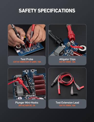 AstroAI 8Pcs Multimeter Test Leads Set with Alligator Clips, Plunger Mini Hooks and Test Probes 1000V 10A CAT III & CAT IV 600V for Fluke, KAIWEETS, INNOVA Multimeter, Voltmeter, Clamp Meter - size: Test leads Set