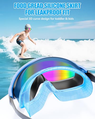 Aegend New Kids 2 Pack Wide View Swim Goggles, Anti-Fog/UV No Leak Goggles with Ear Plugs Kids 3-14 - color: Blue Rose & Black Green Aqua