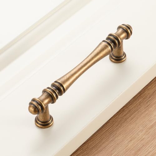 KOOFIZO 10 Pack 3-3/4 in Antique Brass Cabinet Pull Brass Drawer Handle P30 - color: Antique Brass, size: 3-3/4" CC - 10Pcs