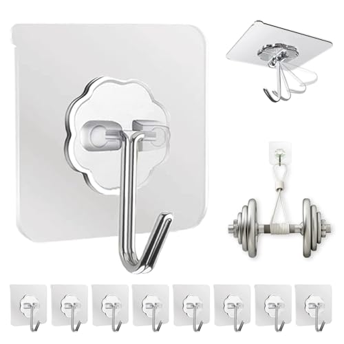 DDMY Adhesive Wall Hooks Clear 50lb(Max) Heavy Duty Hanging Sticky-10 Pack - color: Transparent, size: 10 Pieces