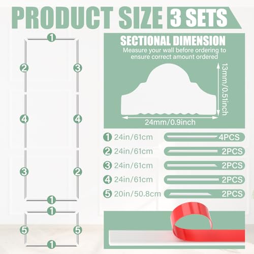 Pangda 3set Peel and Stick Wall Molding Kit 3D Premade, 24x72in - size: 24x72in