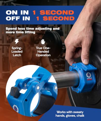 Lock-Jaw PRO 2 Barbell Collars/Clamps, 2"/50mm Olympic Bars - color: Blue