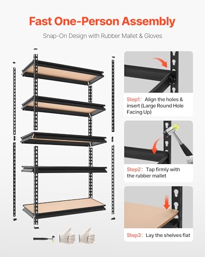 VEVOR Storage Shelves, 5-Tier Adjustable, 2000 lbs Capacity, Heavy Duty Garage Storage Shelving Unit, Metal Utility Rack Shelf, for Kitchen Pantry Basement Bathroom, 32.36" W x 16.34" D x 62.76" H - size: 16.34" D x 32.36" W x 62.76" H