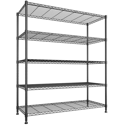 DurayLoly 45"W Heavy Duty 5-Tier 1000LBS Storage Shelves, Adjustable, Black - size: 45" W x 70.5" H x 13.5" D