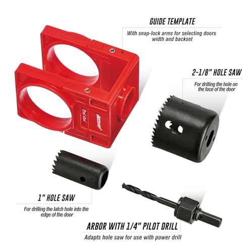 BECOWIN 1-3/8" - 1-3/4" Door Lock Installation Kit for Wood Doors Red