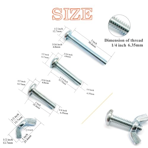 48Pack 1/4"-20 1-2Inch 3 Sizes Screw Bolts and Wing Nut Kit 24pcs Machine Screws with Round Head Phillips 24pcs Butterfly Hand Twist Tighten Nut Zinc Plated Hardware Fitting Fastenings Kit - size: Silver 48 Pack 1/4"-20 1-2Inch 3 Sizes