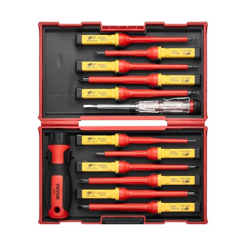 VEVOR Insulated Screwdriver Set, 13-Piece Professional Electrical Screwdriver Set, 1000V Insulated Electrician Tool Set, with Magnetic Phillips Slotted Pozi Torx Tips, Screwdrivers, for Electricians - style: 13pcs