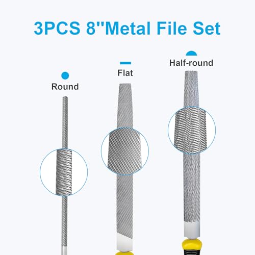 3Pcs Metal File Set, 8-Inch Professional High Carbon Steel