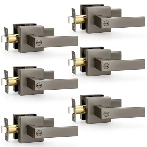 Probrico Privacy Interior Door Handles 6 Pack, Gunmetal Black Heavy Duty Zinc Alloy Locking Levers for Bedroom & Bathroom - color: Gunmetal Black