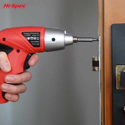Hi-Spec 27pc 3.6V Red Small Power Electric Screwdriver Set. Cordless & Rechargeable with Driver Bit Set - color: Red