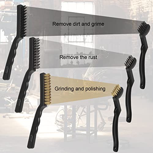 VASTOOLS Wire Brushes Pack of 6. for Cleaning Welding Slag, Rust and Dust. 9" and 6-3/4" Brass, Nylon, Stainless Steel Brushes with Rigid Handle - size: 6.75" 9"