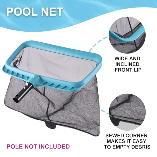 Sepetrel 4-Piece Pool Cleaning Kit, 17.5" Curved Wall Brush, Rotatable Hand Scrubber, Deep Bag Leaf Rake and Flat Skimmer Net (Pole Not Included) for Above Ground and Inground Pools - size: Plastic Frame Rake(No Pole)