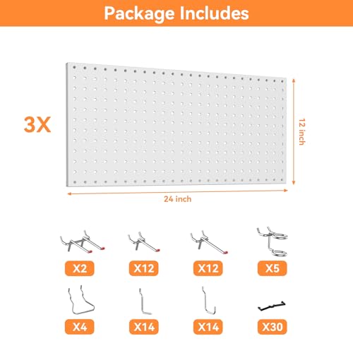 WALMANN 96 PCS Pegboard Kit with Hooks, 36x24 in Wall Tools Pegboard - color: Gray