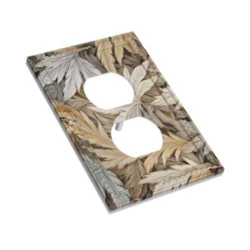 Rustic Dried Palm Leaf Duplex Outlet Cover Plate - color: Feathers Beige Brown, size: 1 Gang Duplex/5x3 IN