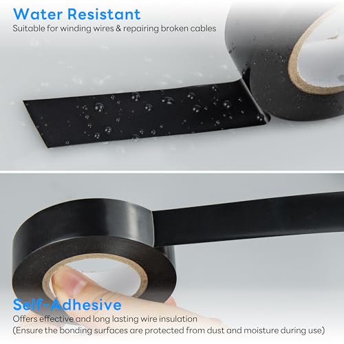 6 Rolls Black Electrical Tape 19mm x 18m Strong Adhesive PVC Insulation Tape for Insulating Repairing and Protecting Electrical Wires - color: six black