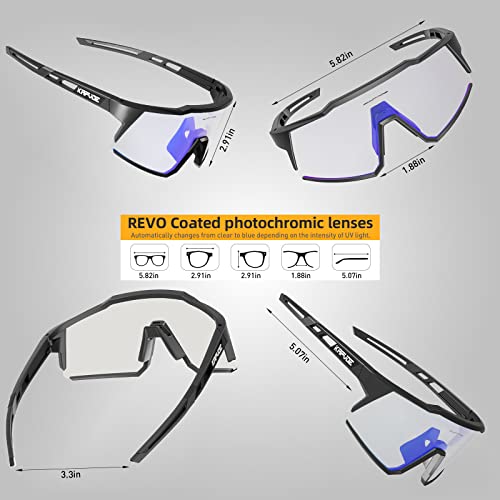 KAPVOE Photochromic Cycling Glasses Clear Mountain Bike Glasses K9022 - color: Black-photochromic-blue