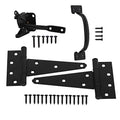 HOME MASTER HARDWARE Wood Gate Hardware Set- Heavy Duty 6" Gate Tee Hinge,Pull Set Gate Hardware Kit with Screws for Outdoor Fence Swing Gate Black Finish | 2 Pack T Strap Hinges, Self Locking Gate Latch, Pull Door Handle, Included Screws, Black, HOME MAS