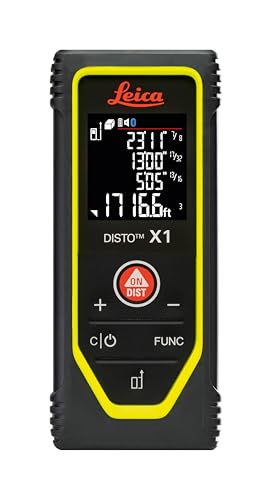 Leica Disto X1 - Range 330 ft, Bluetooth 4.2 and NFC Data Transfer, add and Subtract, Volume, 4-line Display, IP 65 dust and waterjet Protection and 6 ft Drop Tested, Hand Loop, Pouch.