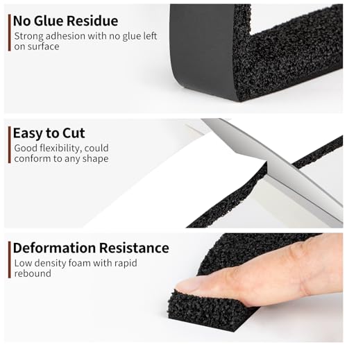 Yotache Maximum Compression Sponge 1" x1/2", 6.5 Ft Long 2Pcs | Rubber Foam Strip Adhesive for Insulation, Weatherstrip, Gap Blocker, Anti-Vibration, Anti-Collision - size: (1"×1/2") 13FT