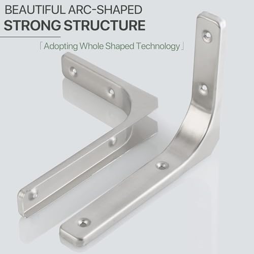 SAYAYO Wall Shelf Bracket 8 x 6 Inch, Stainless Steel Heavy Duty L Bracket - color: Brushed Nickel, size: 8 x 6 Inch (4 PCS)