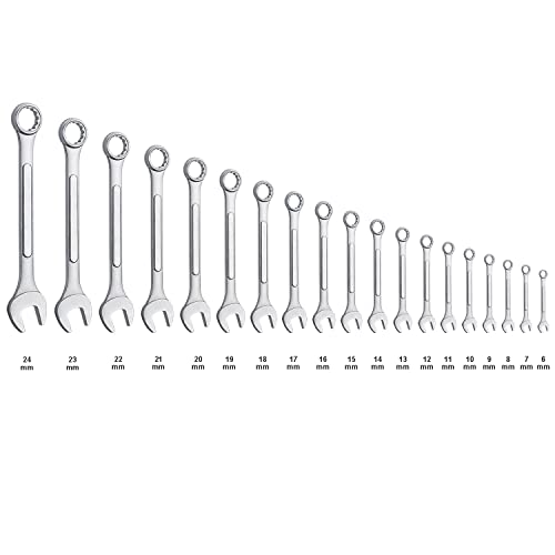 19-Piece Complete Metric Combination Wrench Set in Roll-up Pouch, No Skipped Metric Sizes 6mm - 24mm | Best Value Wrench Set, Ideal for General Household, Garage, Workshop, Auto Repairs, Emergency - size: 19-Piece Metric Set