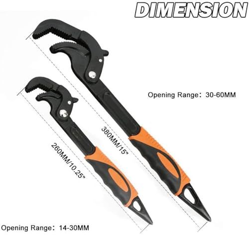 RULLINE Adjustable Wrench Quick Multi-Function Spanner Power Grip Pipe Wrench Set 2 Pack compatible with 14-60mm Pipes Nuts Screws | Power grip pipe wrench set – adjustable for 14-60mm pipes, nuts & screws. Multi-function spanner. Heavy-duty steel – 2-pac