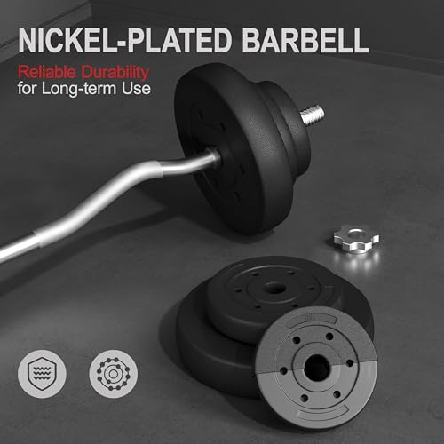 Yaheetech Curl Bar with Weights Adjustable W-Shaped Barbell Home Gym Set | Knurled iron bar with concrete-filled hdpe plates, star locks adjust weight for compact, gym-free strength training at home - size: 44 lbs