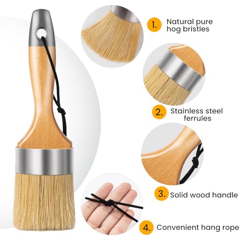 Chalk and Wax Paint Brush Furniture Set of 4, Natural Bristles | Small Round and Large Oval Brush, for Painting or Waxing Furniture, DIY Use and Home Decor, Apply Chalk, Milk, or Latex Paint - size: 1 Large Oval + 3 Small Round, 4 Pack