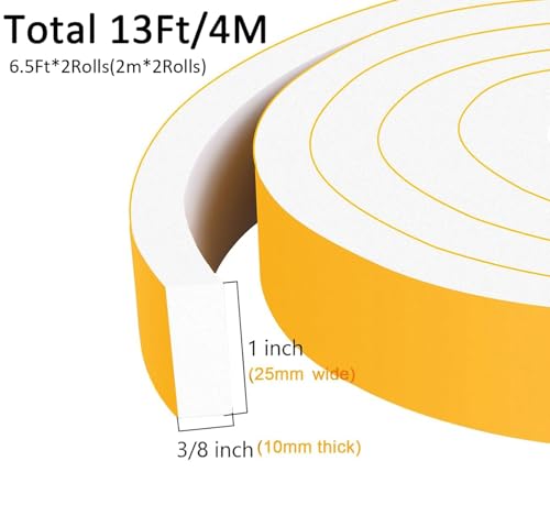 Thick Foam Tape, Strong Adhesive 1inch Weather Strip for Large Gaps - color: White, size: 1 In x 3/8 In x 13Ft