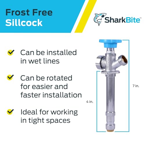 SharkBite 4 Inch Frost Free Sillcock, 1/2 x 3/4 Inch MHT, Push to Connect Brass Plumbing Fitting, PEX Pipe, Copper, CPVC, PE-RT, HDPE, 25743LF - size: 4 in.