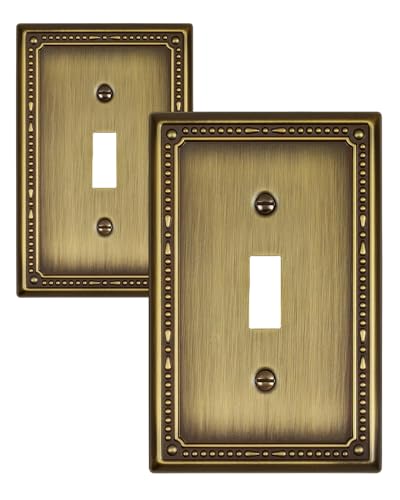 Switch Plates Outlet Covers, 2-Pack Antique Brass Metal Wall Plates - color: Antique Brass, size: 1 Toggle 2PK