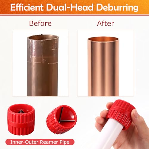 Relaxweex 3 Pcs Pipe Deburring Tool Set, 1/4'' to 1'' Depth Gauge and 2 Pcs 1/8'' to 1-5/8'' Inner Outer Reamer for PEX PVC CPV Copper Tubing Plumbing Chamfer Tools for Push to Connect Fittings