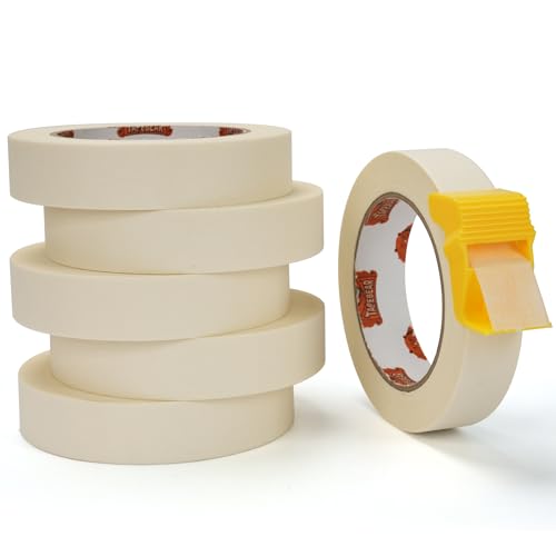 TAPEBEAR Masking Tape with Dispenser 0.94" x 60Yards Beige White - size: Dispenser/0.94" x 60Yards x 6Rolls