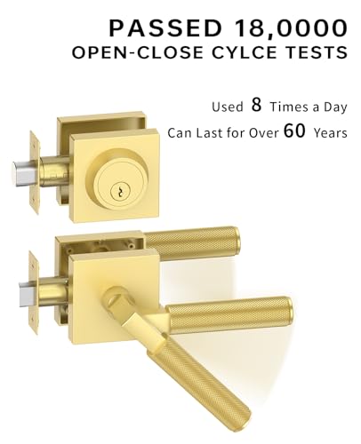 Asidrama 1 Pack Brushed Gold Passage with Deadbolts - color: Brushed Gold, size: 1 Pack, style: Passage with Deadbolt