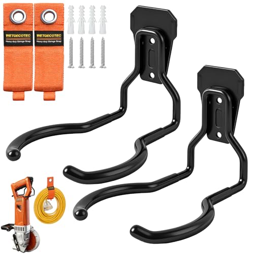 Heavy Duty Garden Power Tool Hanger, Garage Storage Utility Hooks with Storage Straps, Electric Tool Hooks, String Trimmer Hangers, Garden Tool Organizer, Weedeater Rack (2, Black) - color: Black-2