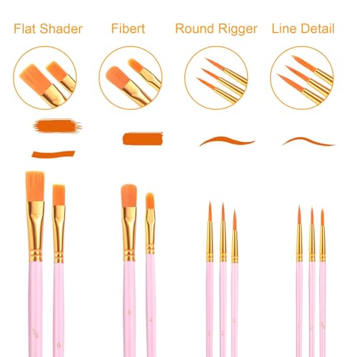AROIC Painting Brushes Set, 10 Packs /100 Pieces, Nylon Brush Head - size: 100pcs-pink