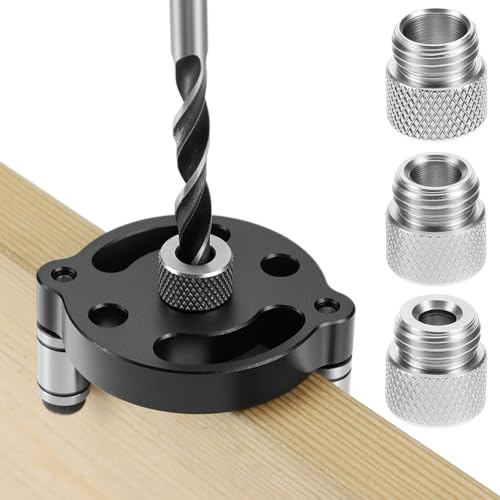QWORK Self-Centering Doweling Jig, Straight Hole Guide for Precise Woodworking, with 6mm, 8mm, 10mm Bushings, Hole Puncher Locator