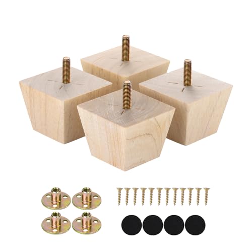 Michanco 2 inch Unfinished Wood Furniture Feet Sofa Legs Set of 4 for Couch Square Wooden Replacement Leg - size: 2 Inch Unfinished