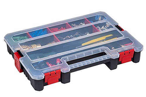 Small Parts Organizer Box – Stackable Hardware Storage Case with 20 Compartments & 12 Dividers – Heavy-Duty Nylon Screw, Drill Bit, Nut & Bolt Organizer for Garage, Toolbox, Workshop