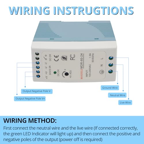 MAKERELE MDR 24V AC to DC DIN Rail Power Supply 60W - style: 60W-24V
