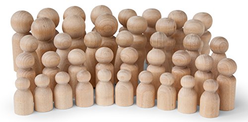 Natural Unfinished Wooden Peg Doll Bodies, Quality People Shapes, Great for Arts and Crafts, Birch and Maple Wood Turnings, Artist Set of 40 in 5 Different Shapes and Sizes - size: 40 People In 5 Different Shapes