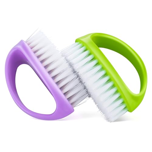 Amaxiu Hand Nail Brushes, 2pcs Grip Clean Heavy Duty Nail Brushes for Cleaning Fingernails Nylon Firm Stiff Bristles Deep Clean Scrubber for Mechanics Gardeners Hand Under Nails Toes(Green, Purple) | Nylon Firm Stiff Bristles Deep Clean Scrubber for Mecha