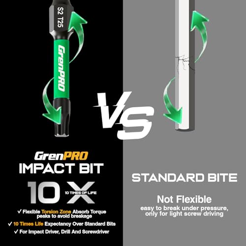 GRENPRO 11Pcs Impact Torx Bits T25, 2" S2 Steel Magnetic Screwdriver Bits - size: T25(2"*11pcs)