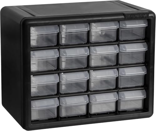 Akro-Mils 16-Drawer Plastic Storage Cabinet, 10.5"W x 6.5"D x 8.5"H, Black - color: Black, size: 16 Drawer, style: 1 Pack