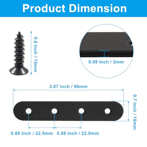 12 Pcs 4 Inch Black Straight Brackets, Stainless Steel Brace - size: Black, 4" x 0.69"